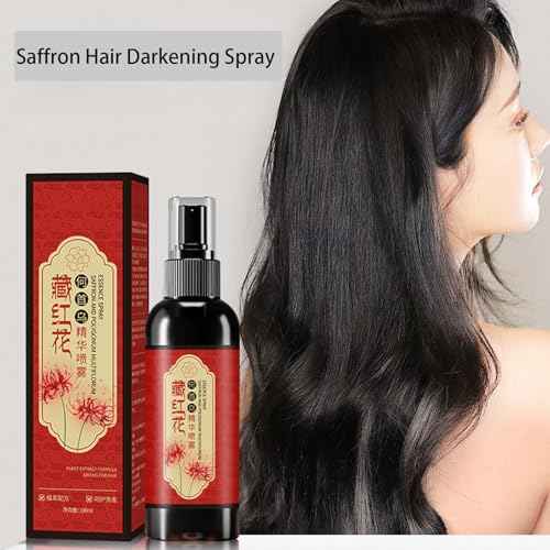 Saffron Hair Blackening Spray, Saffron Black Hair Spray, Essence Spray Saffron And Polygonum Multiflorum, Nourishing Hair, Moisturizing, For Men And Women (3PCS)