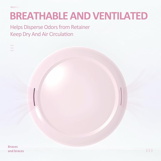 Retainer Case with Mirror and Lanyard,Slim Aligner Case with Vent Holes, Retainer Removal Tool and Brush(Pink with Lanyard)
