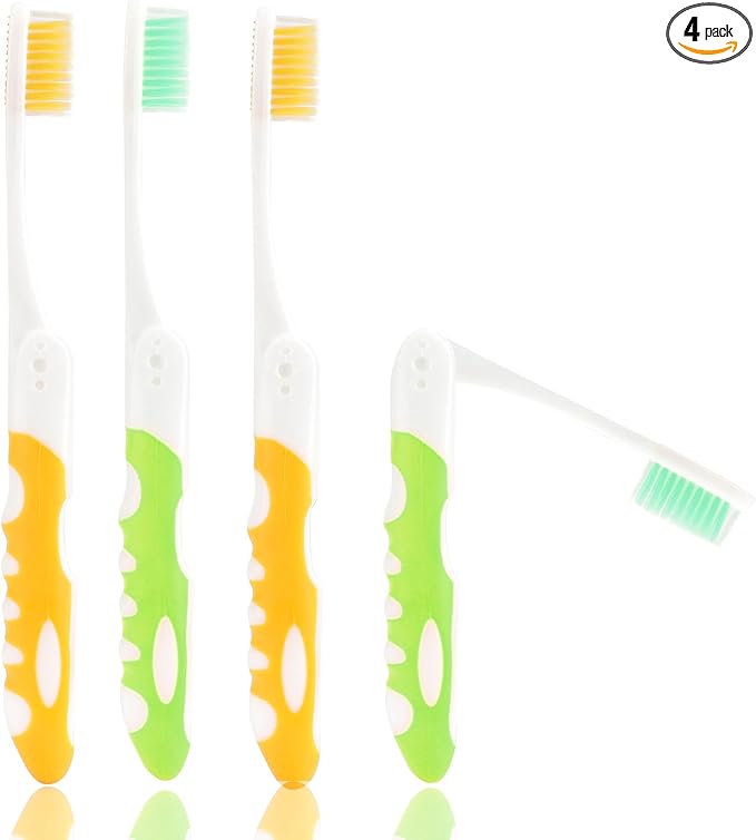 Travel Toothbrush, 4PCS Portable Travel Toothbrush Set,Mini Tooth Brush Built in Cover Soft Travels Size Folding Toothbrushs Individually Wrapped ToothBrushes for Adults Kids Hiking Camping Traveling