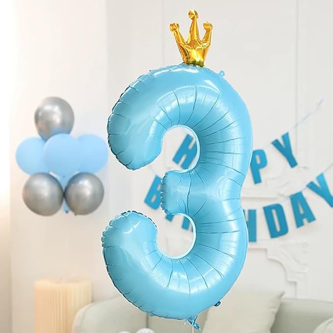 Blue Number 1 Balloon with Crown, 40 inch Blue Number Balloon 1st Birthday Party Decoration BlueCrown Balloons 0-9 for Birthday Party Anniversary Decorations Supplies