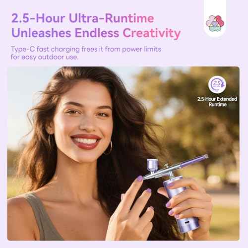 SAVILAND Advanced Airbrush for Nails: Limitless Nail Art Creativity Airbrush Kit Pro Dual-Mode Rechargeable 0.3mm Nozzle Makeup Set Nail Airbrush Machine for Ombre French Airbrush Paint Salon£¨Purple£©