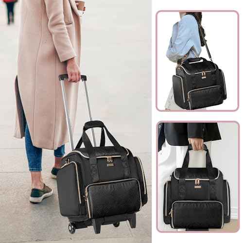 Rolling Makeup Case with 4 Removable Bags, Professional Makeup Train Case with Wheels, Makeup Artist Travel Bag with Brushes Storage Section, Black (Patent Design)