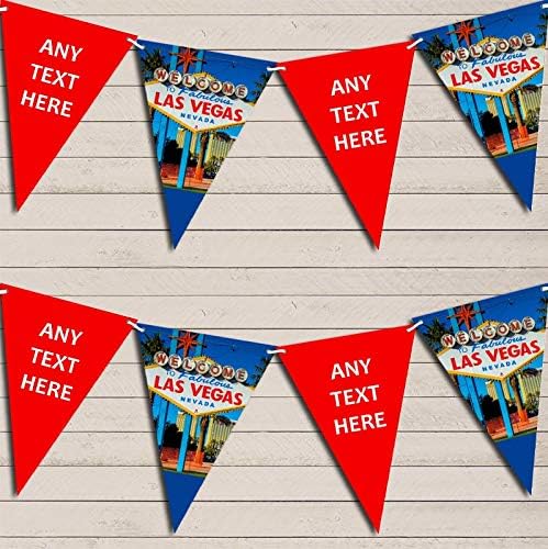 Blue Red Las Vegas Personalized Birthday Party Bunting - Hanging Party Decoration - Birthday Party Banner Garland | Decorative Party Supplies
