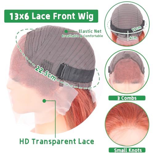 26 Inch Reddish Brown Body Wave Glueless Lace Front Wigs Human Hair Light Chocolate Brown 180% Density Auburn Copper Reddish Brown Wigs for Women 13x6
