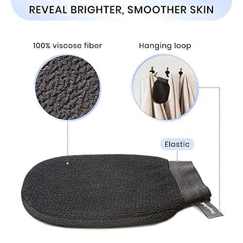 Korean Exfoliating Mitt for Remove Dead Skin. 2 Pack 100% Viscose Kessa Deep Exfoliating Gloves for Body Scrub, Keratosis Pilaris and Self Tanning Removal. Easily Smooth Skin Surface.