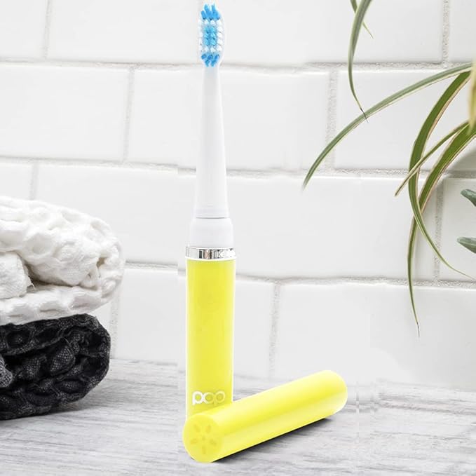 Pop Sonic Electric Toothbrush (Yellow) - Travel Toothbrushes w/AAA Battery | Kids Electric Toothbrushes with 2 Speed & 15,000-30,000 Strokes/Minute, Dupont Nylon Bristles