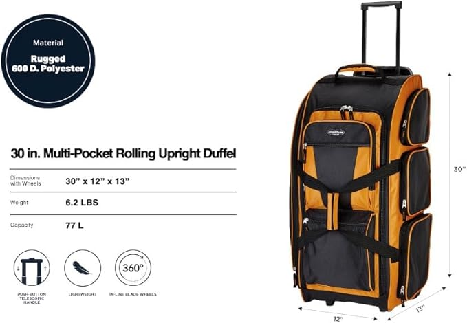 Travelers Club Xpedition 30 Inch Multi-Pocket Upright Rolling Duffel Bag