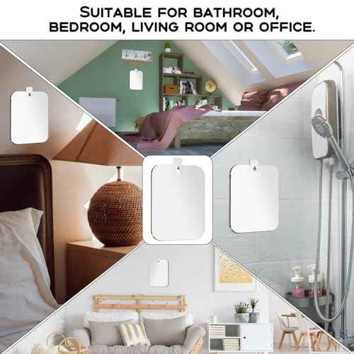 Shower Mirror Fogless for Shaving, Medium 8 x 6 inch Mirror for Wall Hanging, Frameless Portable Travel Camping Mirrors Shatterproof Handheld Locker Shave Mirrors Makeup Plastic Anti Fog Free Bathroom