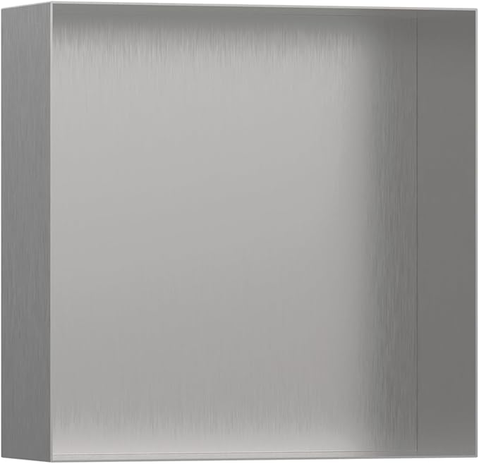 hansgrohe XtraStoris Minimalistic Recessed Wall Niche with Open Frame 12"x 12"x 4" in Brushed Stainless Steel, 56073800