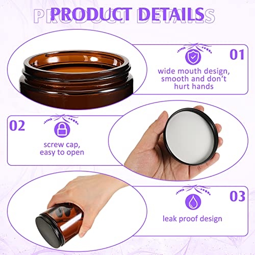 Lallisa 48 Pcs 8 oz Amber Glass Jars with Black Lids Round Glass Cosmetic Jars with Lids Empty Amber Containers Refillable Food Storage Containers for Spice Powder Liquid Sample Makeup