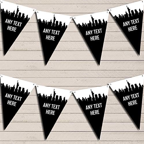 Black & White New York Skyline Personalized Birthday Party Bunting - Hanging Party Decoration - Birthday Party Banner Garland | Decorative Party Supplies