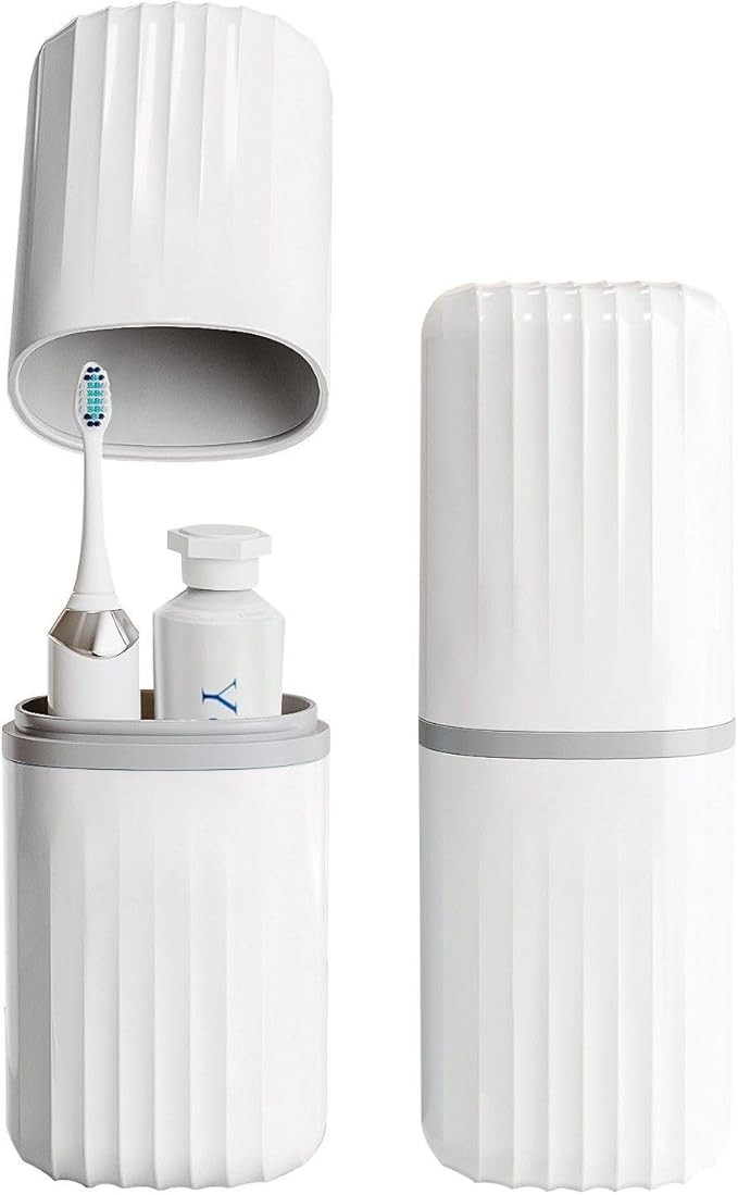 Toothbrush Travel Case, 2 in 1 Toothbrush Holder and Rinse Cup, Large Capacity Toothbrush Cup with Cover, Portable Travel Toothbrush Holder for Traveling, Camping, Trip - 1Pcs - White
