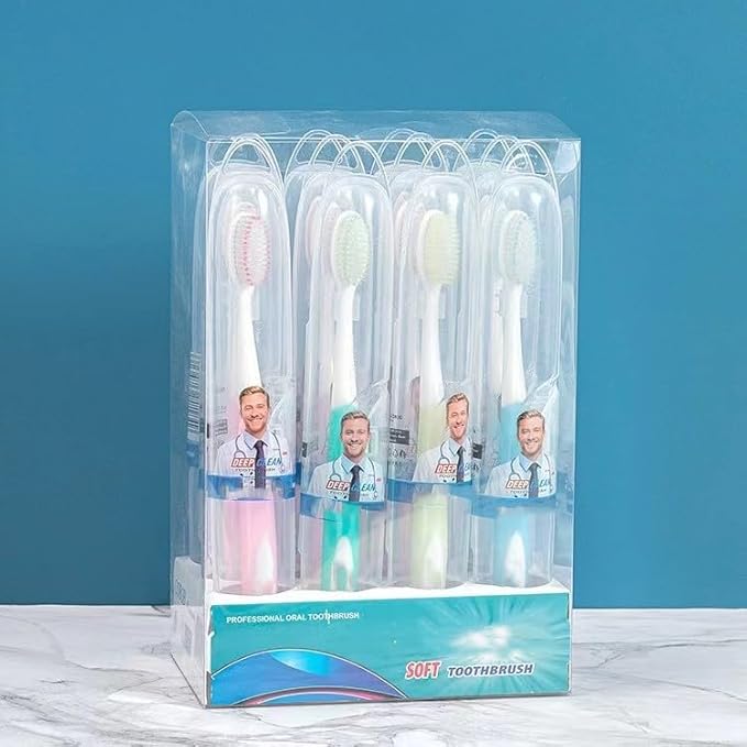 Soft-bristled Toothbrush‌ (Regular Size Head) with Box,Designed with Cone-Shaped bristles for periodontal Disease,Suitable for Sensitive Teeth and Gum Recession【Colors Vary, 4 Count】