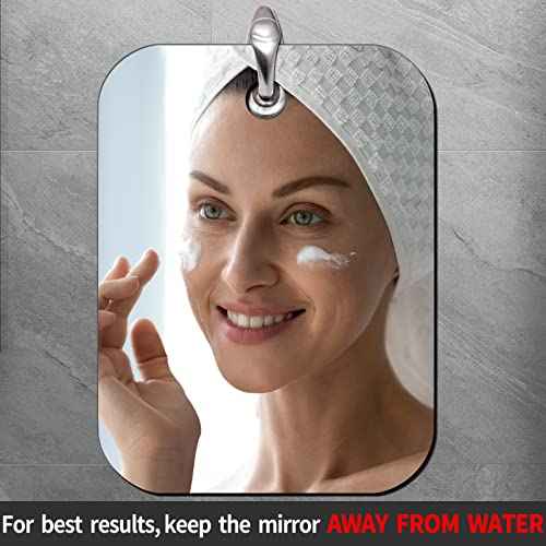 Shower Mirror Fogless for Shaving, 6 x 4 inches Small Mirror for Wall Camping, Frameless Portable Hanging Travel Mirrors, Unbreakable Handheld Locker, Makeup Plastic, Anti Fog Shave Mirrors, Bathroom