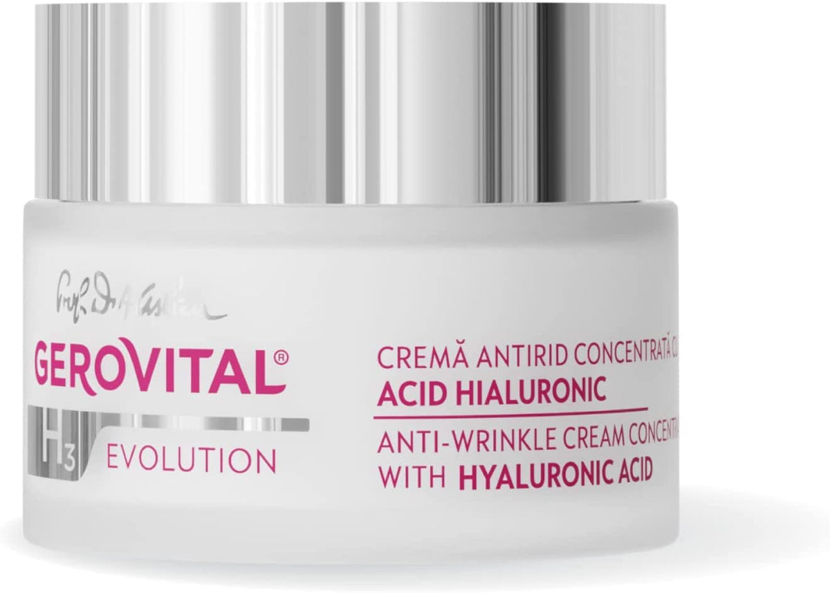 Gerovital EVOLUTION Anti-Wrinkle Face Cream Rich in Pure Hyaluronic Acid (3%) with Superoxide Dismutase SOD, GP4G, Moisturizing Face Cream, 50 ml