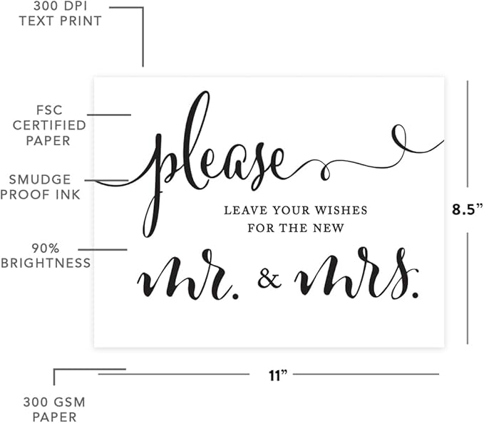 Andaz Press Wedding Party Signs, Formal Black and White, 8.5-inch x 11-inch, Please Leave Your Wishes for the New Mr. & Mrs., 1-Pack