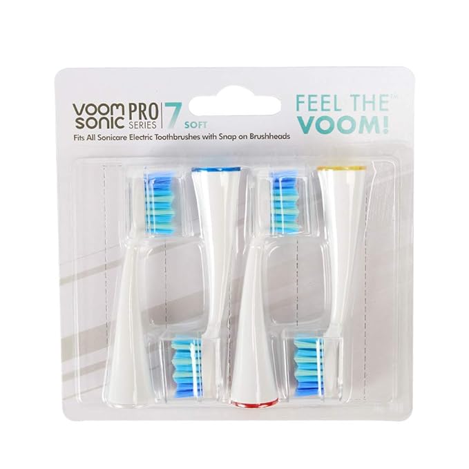 Voom Sonic Pro 7 Rechargeable Electronic Toothbrush + Pro 7 Series Replacement Brush Heads - 2-Minute Timer with Quadrant Pacing & 5 Adjustable Speeds,Soft Dupont Nylon Bristles Oral Care - Pink