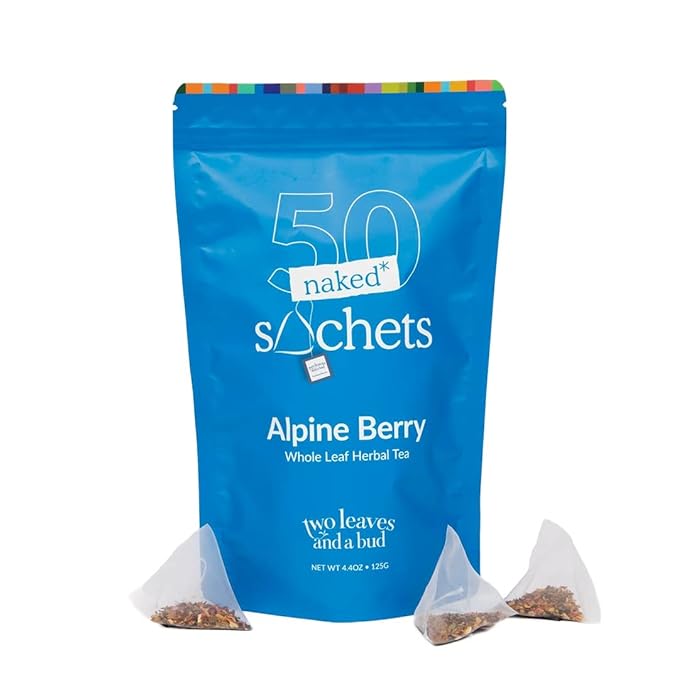 Two Leaves and a Bud Alpine Berry - 50 Naked Tea Sachets, Naturally Caffeine Free, Whole Leaf Herbal Tea in Eco-Friendly Unwrapped Compostable Sachets, Resealable Bag, 50 Count (Pack of 1)