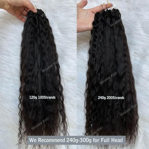 Knotless Crochet Human Hair Braids Extensions Pre Separated Wet and Wavy Brazilian Virgin Human Hair Braiding Bundles With Threading for Black Women Micro Link Meadow Hair 18inch 60g