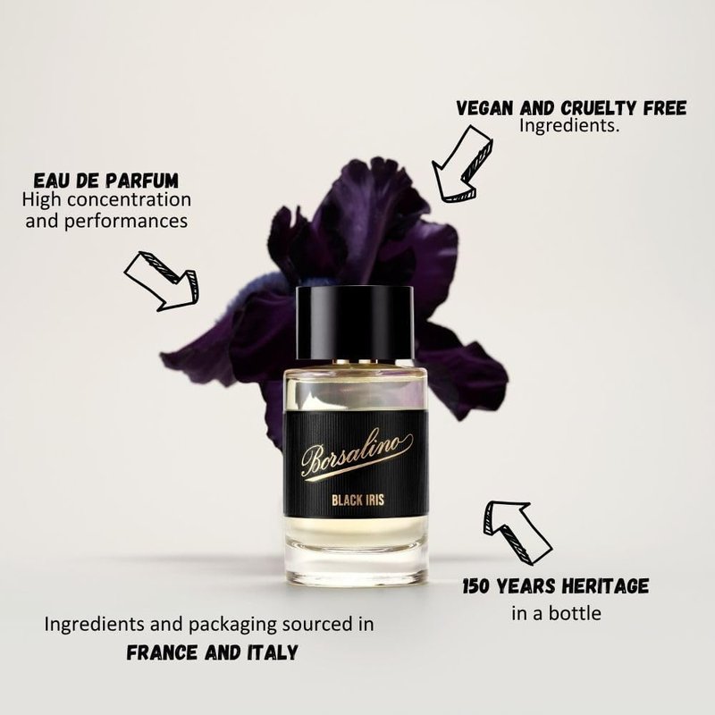 Borsalino Black Iris Cologne for Men – Eau de Parfum – Long-Lasting Fresh Woody Amber Perfume with Bergamot & Amberwood – French Luxury Fragrance – Popular Gift for Men