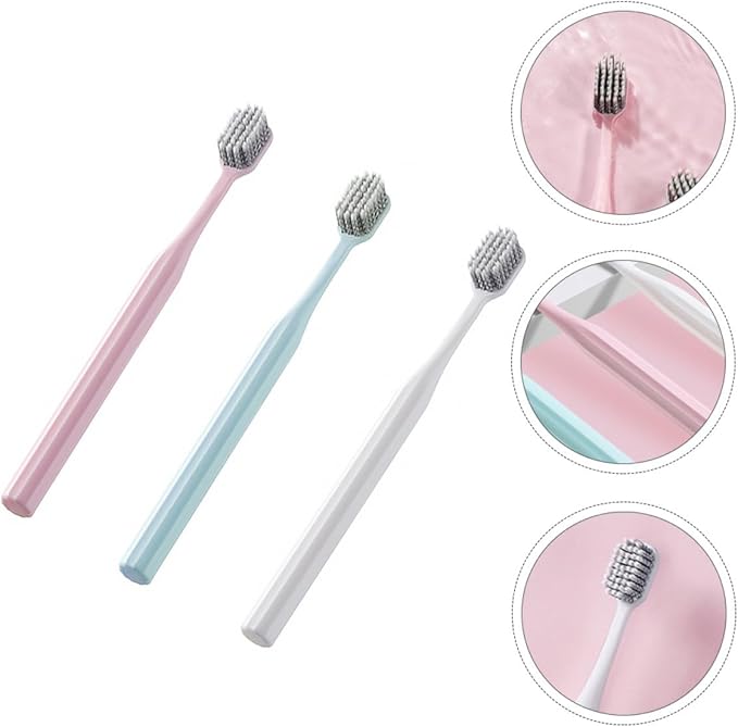 SECFOU Soft-Bristle Toothbrush 3Pcs Set Spiral Microfiber Bristles Adults Teeth Cleaning Portable Oral Care for Travel and Daily Use