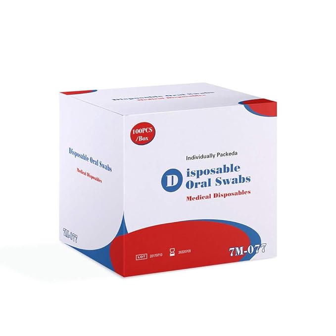 (100 Pack) Disposable Oral Swabs, Sterile Dental Sponge Swabsticks Unflavored for Mouth or Gum Cleaning - Sponge and Paper Rod.
