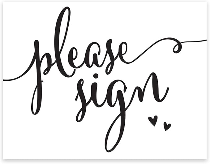 Andaz Press Wedding Party Signs, Formal Black and White, 8.5-inch x 11-inch, Please Sign, 1-Pack