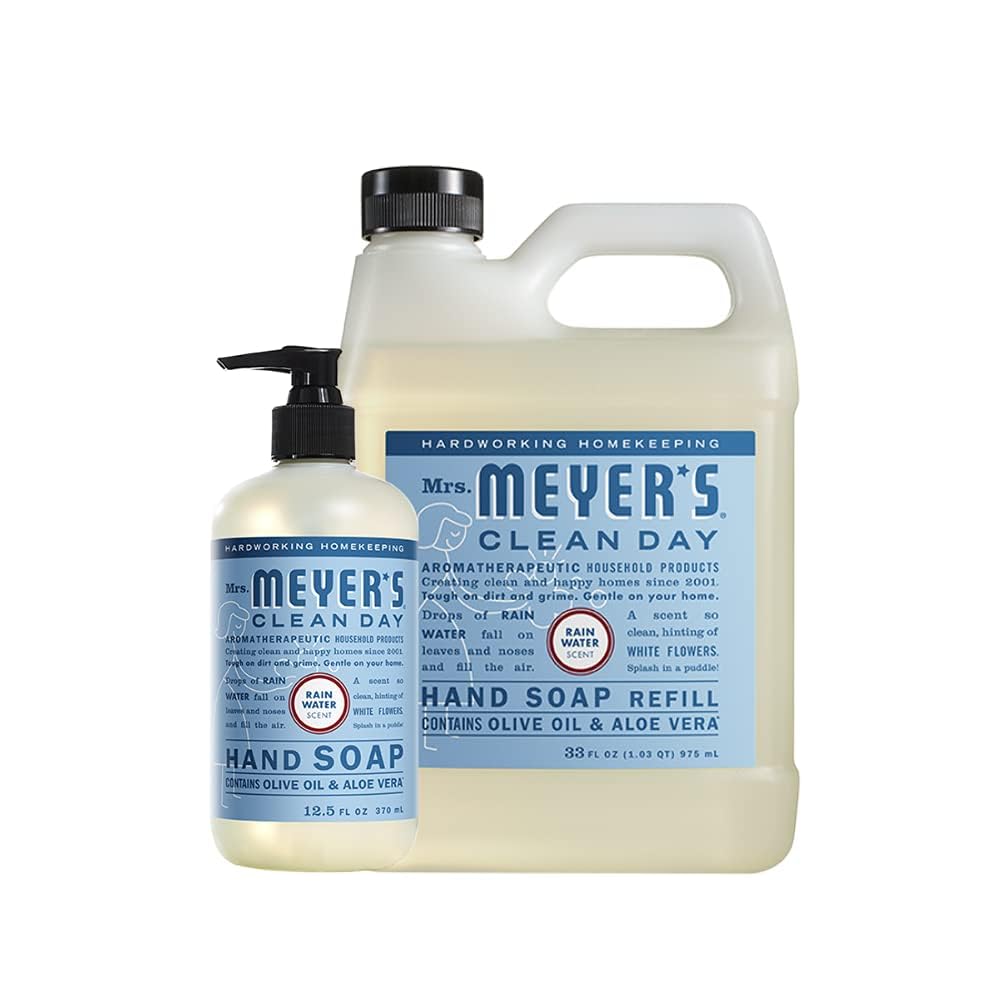 Mrs. MEYER'S Liquid Hand Soap, Rainwater Scent, Set includes 33 oz. Refill & 12.5 oz. bottle
