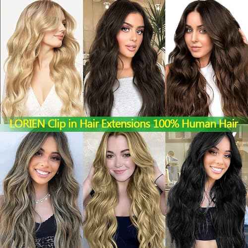 LORIEN Clip in Hair Extensions Real Human Hair, 18 Inch 100g/3.6oz, 1B Natural Black, Clip in 100% Brazilian Remy Human Hair Extensions 8pcs Per Set with 18 Clips Double Weft