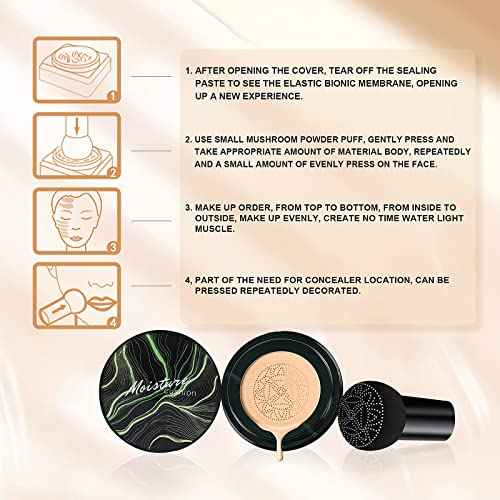 Mushroom Head Air Cushion CC Cream Strong Concealer, Moisturizing BB Cream Makeup Base Primer Even Skin Tone for All Skin Types, Face Makeup Cushion Foundation Long Lasting (Buff Beige)