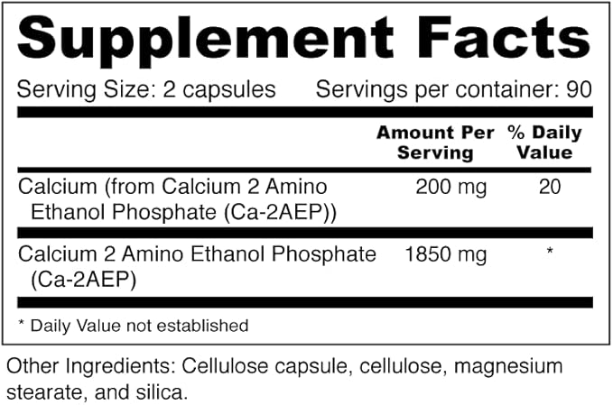 Wellness Resources Calcium AEP - Nerve Support Supplement for Cellular Protection, Longevity, Cell Membrane Health, Myelin Sheath Support - 925mg Ca-2-AEP Per Capsule - 180 Capsules