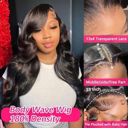 Human Hair Wig Body Wave Lace Front Wigs 180% Density 13x4 Pre Plucked Natural Hairline with Baby Hair HD Frontal Lace Wig For Women 24 inch