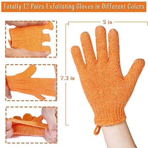 Shower Gloves,24 Pcs Exfoliating Bath Gloves,Body Scrub Gloves with Hanging Loop for Beauty Spa Massage Skin Shower Body Scrubber-12 Colors