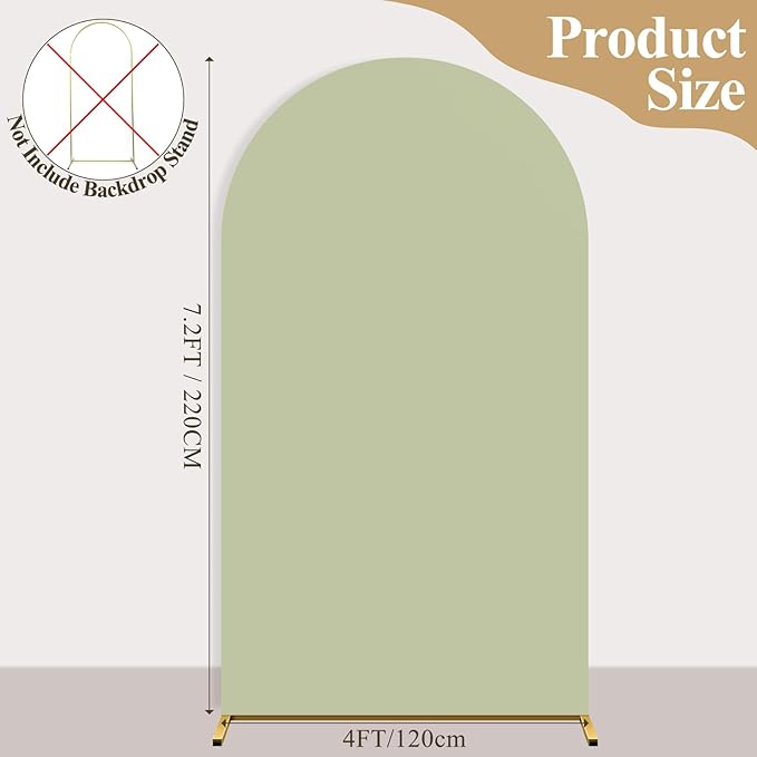 Ledido Wedding Arch Backdrop Cover 7.2FT Arch Covers Fitted Stretchy Spandex Round Top Stand Backdrop Cover for Wedding Banquet Ceremony Birthday Party Baby Shower Event Decoration,Sage Green