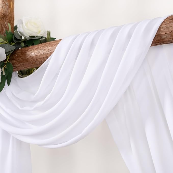 White Wedding Arch Draping Fabric 30'' x 18FT 4 Panel Sheer Chiffon Arch Drapes for for Easter Bridal Shower Baby Shower Photo Booth Church Decor Birthday Party Outdoor Decoration