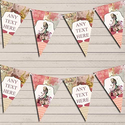 Vintage Alice in Wonderland Personalized Birthday Party Bunting - Hanging Party Decoration - Birthday Party Banner Garland | Decorative Party Supplies
