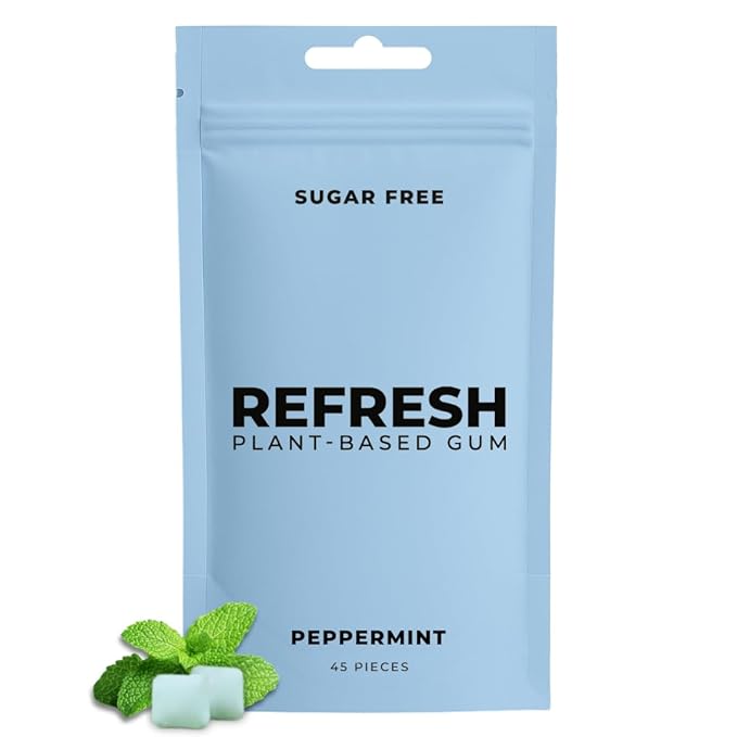 Refresh Gum Peppermint – Xylitol, Sugar Free Chewing Gum Pouch, Natural Flavor & Organic Ingredients – Aspartame Free, Plant-Based, Non-GMO – 45 Pieces