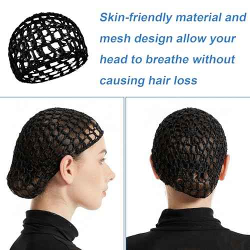 2 PCS Shower Caps Hair Nets for Sleeping,Crochet Mesh Wrap Caps for Silk Press, Curly Hair & Wig Protection,Soft Reusable Bonnets for Women, Lift Strap Weaving Sew For Women Ballet,Black