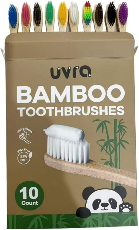 Bamboo Toothbrushes for Adults - 10 Pack Biodegradable Bamboo Toothbrush Teeth Colorful Bristle Natural Bamboo Tooth Brush Dental Eco Wood Toothbrushes (Multicolour)