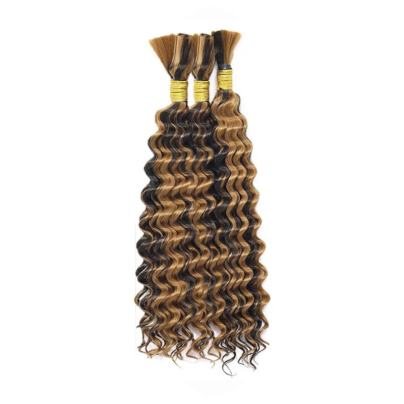 P4/27 Highlight Blonde Human Braiding Hair Deep Wave Bulk 18 18 18 Inch Brown Deep Wave Braiding Hair Extensions Unproceesed Virgin Hair 50 Gram Per Bundle 3 Bundle