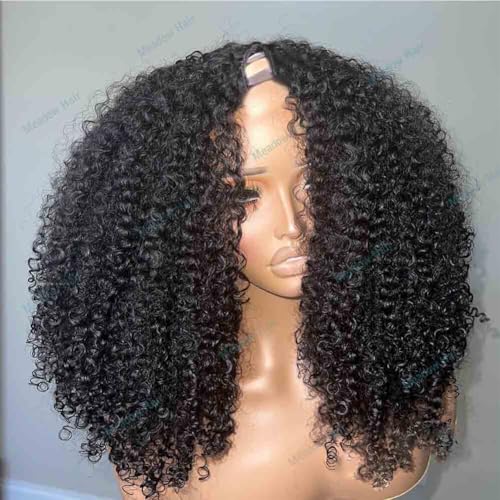 Afro Kinky Curly V Part Wig Human Hair Brazilian Virgin Upgrade U Part Wigs Glueless Afro Curly 180 Density Vpart Wig No Leave Out For Black Women 16Inch