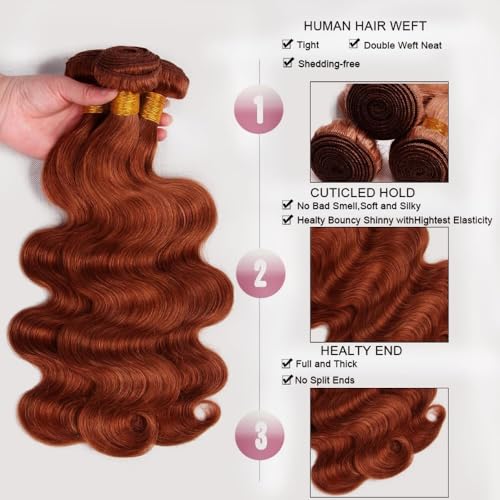 Reddish Brown 33 Human Hair Bundles 22 24 26 Inch Body Wave Bundles Human Hair Unprocessed 11A Brazilian Virgin Hair Weave 3 Bundles for Black Women