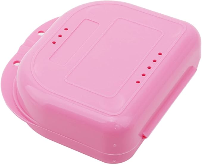Mouth Guard Case Orthodontic Retainer Box Denture Storage Container, Pink