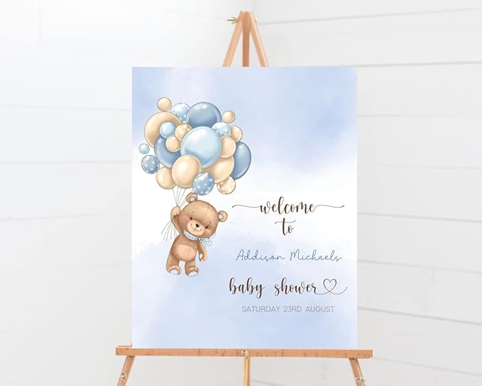 Baby Shower Sign, Baby Shower Welcome Sign, Bear Baby Shower Welcome Sign, Blue Bear Welcome Sign, Baby Shower Decorations