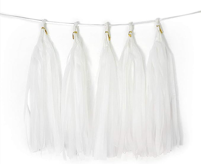 White Tissue Paper Tassel DIY Hanging Paper Decorations Party Garland for Party Decor, Wedding, Festival, Baby Shower - 20PCS (35CM)