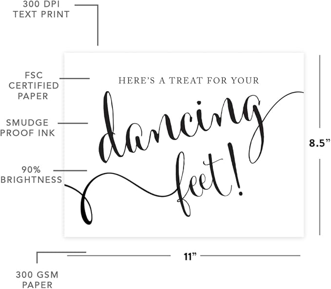 Andaz Press Wedding Party Signs, Formal Black and White, 8.5-inch x 11-inch, Here's a Treat for Your Dancing Feet! Flip Flop Sandals High Heels Shoes Dance Floor Reception Sign, 1-Pack