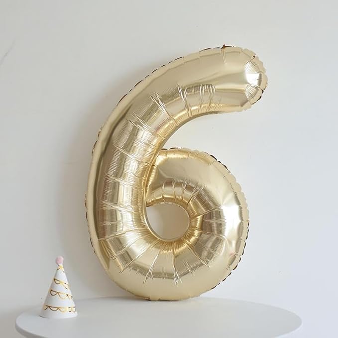 40 inch White Gold Number Balloon Giant Foil Helium Balloons Champagne Gold Number 6 Balloon for 6th Birthday Party Decorations