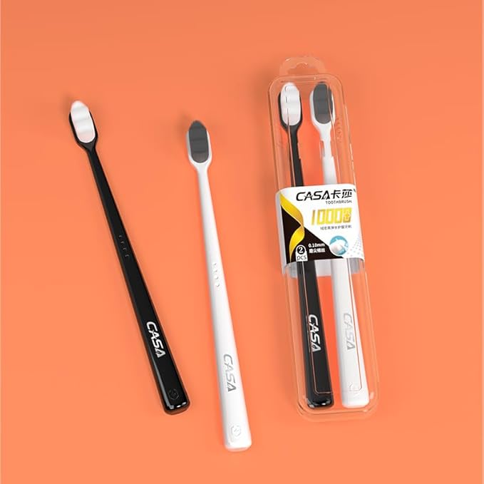 Extra Soft Toothbrush for Sensitive Gums and Teeth. Micro Nano Toothbrushes with 20,000 Ultra Soft Bamboo Charcoal Bristles. Excellent Cleaning Effect (2 Pack) (Black Wave Bristle)