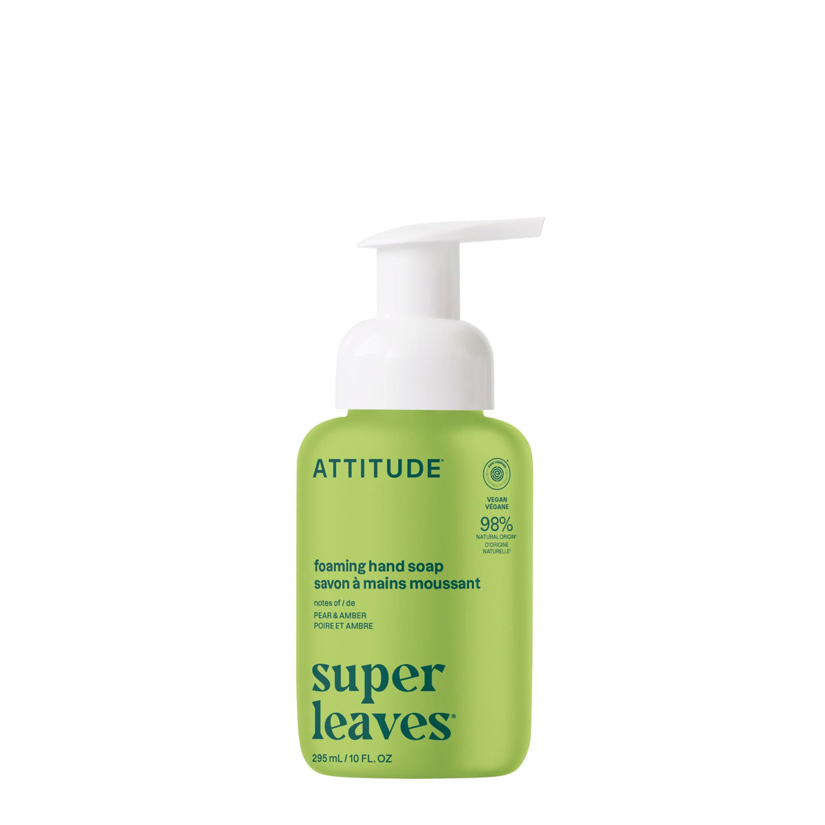 ATTITUDE Foaming Hand Soap, EWG Verified, Plant and Mineral-Based Ingredients, Vegan and Cruelty-free Personal Care Products, Pear & Amber Scent, 10 Fl Oz