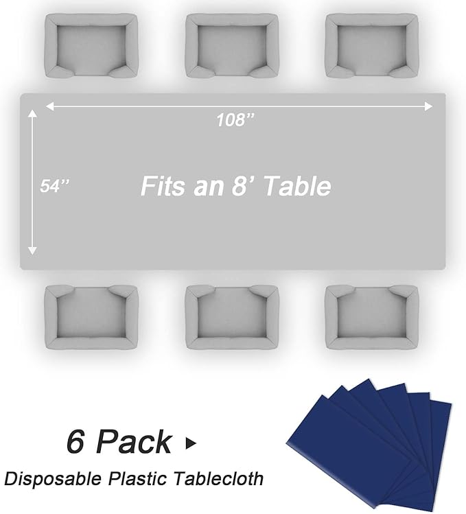 QIKSION Navy Blue Plastic Table Cloth Disposable 6 Pack, 54 x 108 Inch Tablecloths for Party, Graduation, Patriotic, Veterans Day Decorations, Dark Blue Rectangle Table Cover